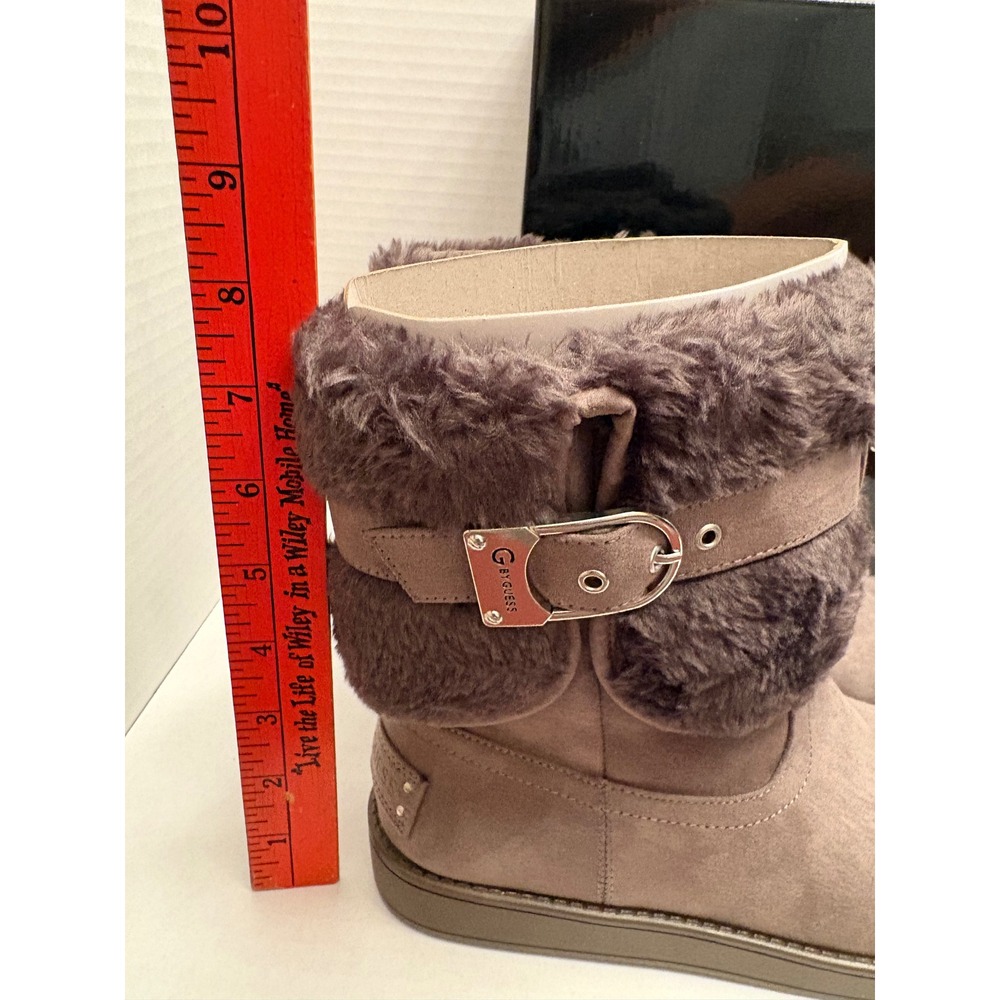 G by GUESS Ggaussie Taupe Faux Fur Buckle Mid Calf Boots Womens 6.5M - Picture 8 of 8